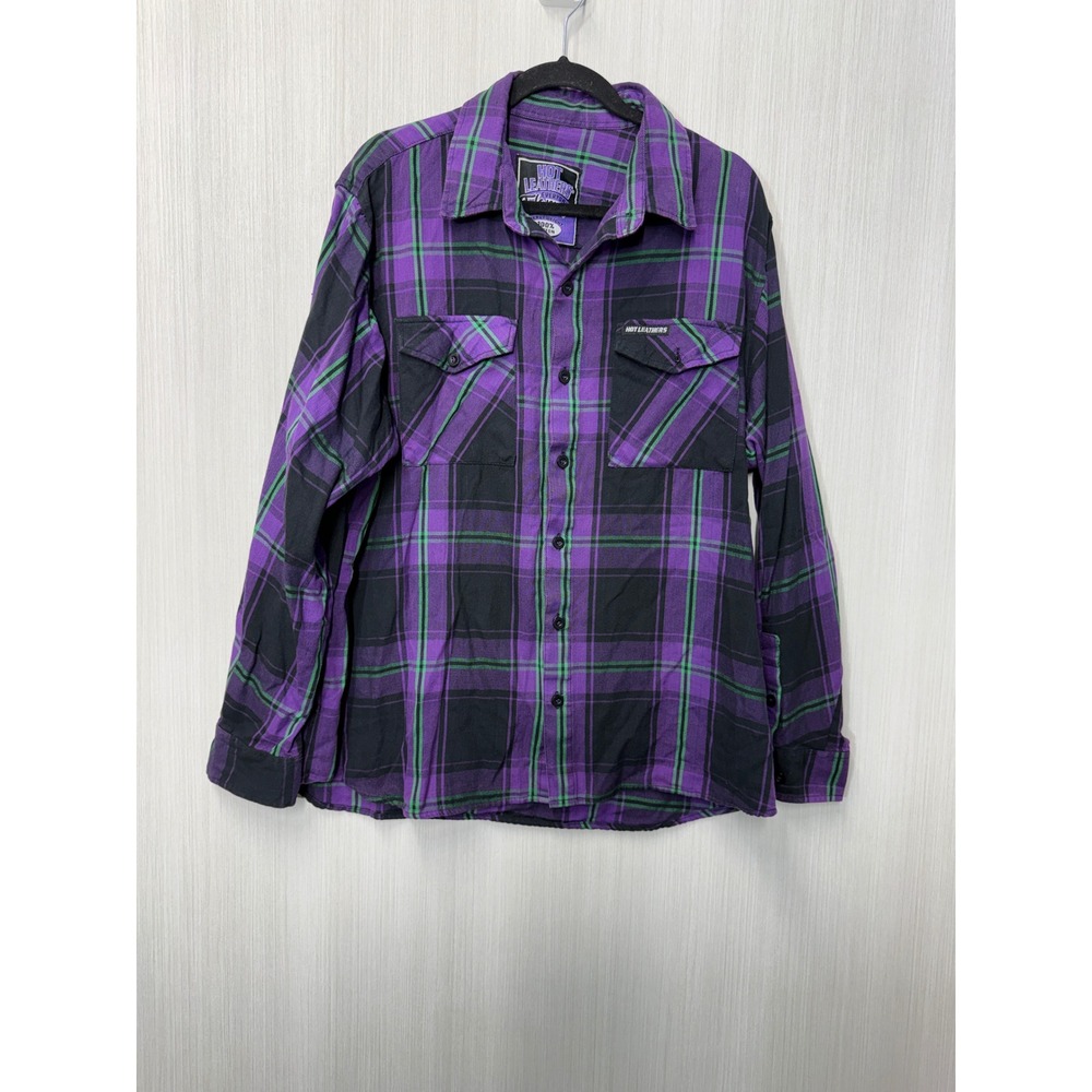 Hot Leathers Everyday Flannel Shirt Mens XXL Purple Black Plaid Heavyweight
